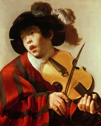 Boy Playing Stringed Instrument and Singing, c.1627